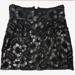 Akira Black Vegan Leather Lace Mini Skirt